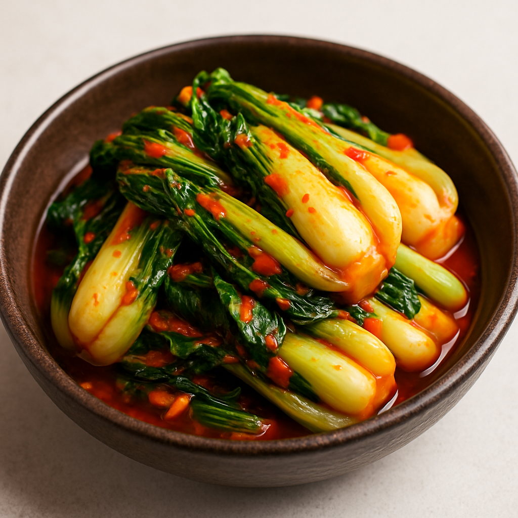 갈색 그릇에 담긴 청경채김치