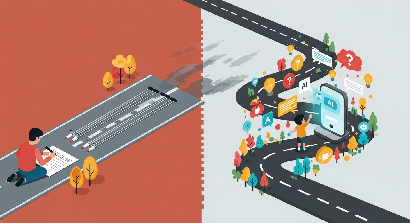 AI와 함께하는 창의적인 글쓰기 교육의 길을 보여주는 그림