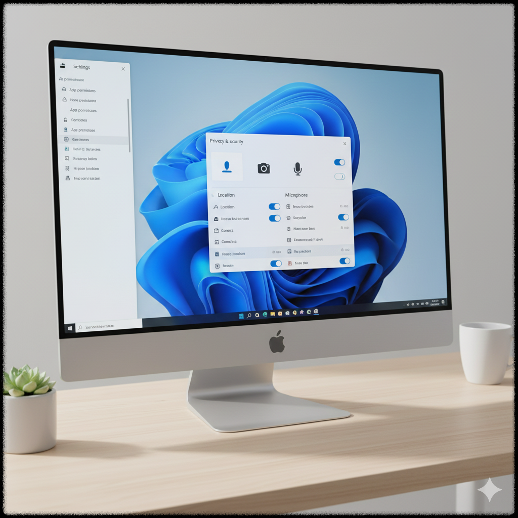 윈도우 11에서 위치 카메라 마이크 앱 권한을 관리하는 설정 화면