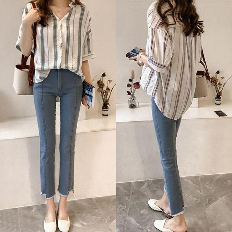 여성 여리 핏 데일리 셔츠 슬림 여름 블라우스