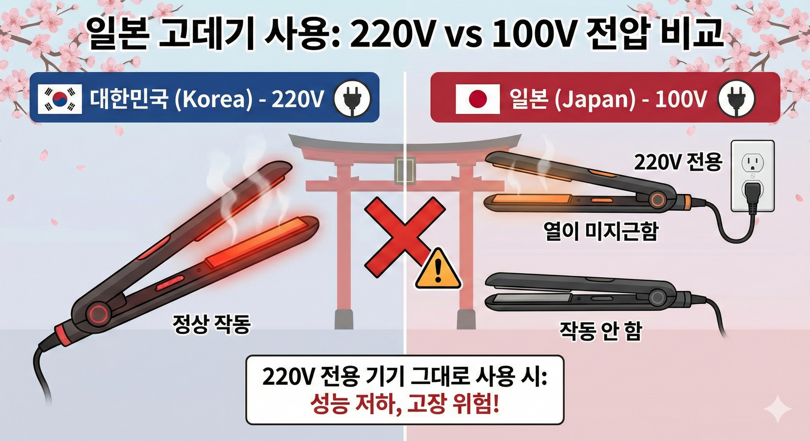 일본 고데기 사용. 220v vs 100v 전압비교
