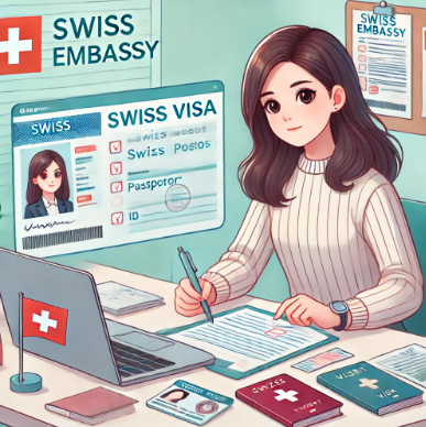 스위스 비자 준비하는 여학생 모습