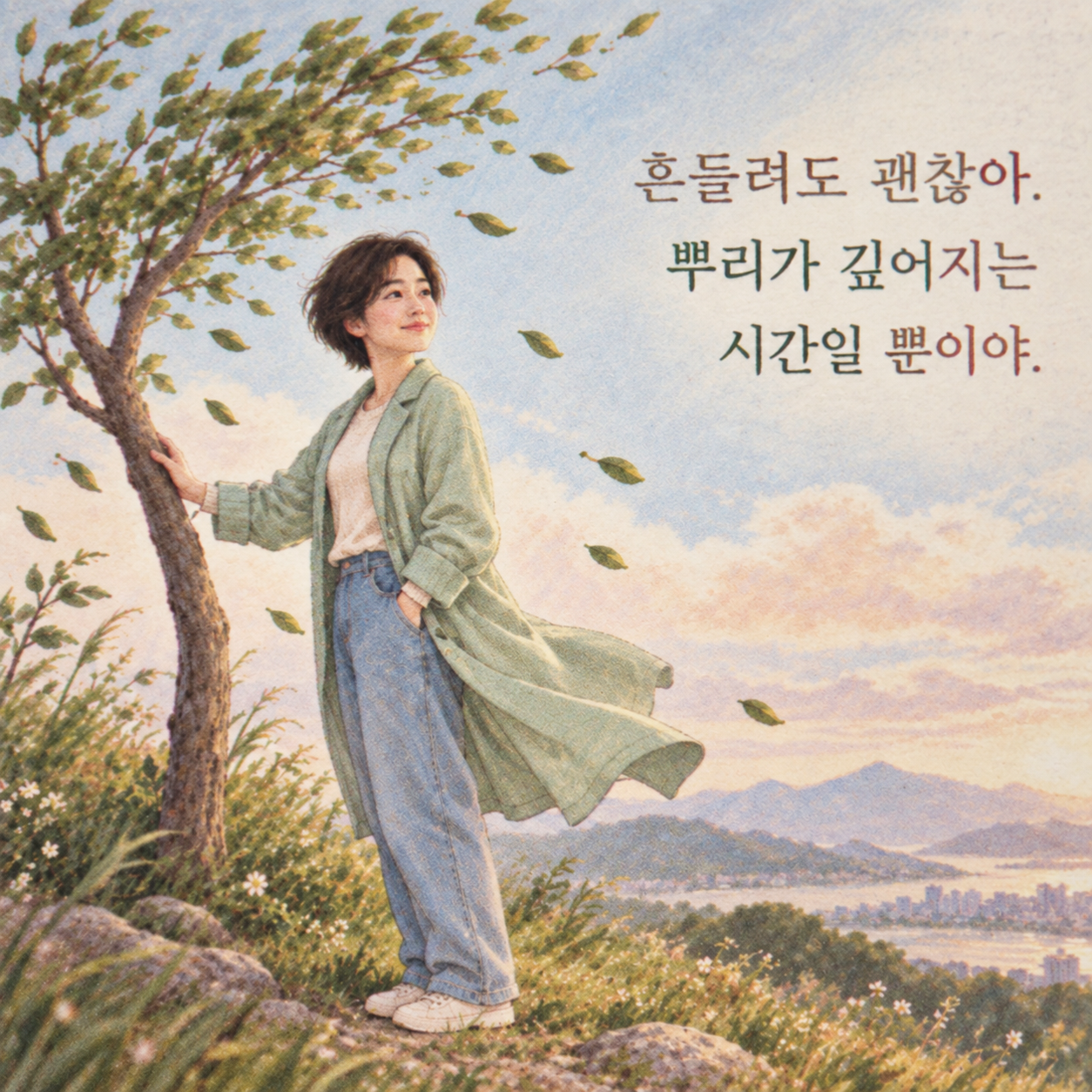 흔들리는 시간도 뿌리가 깊어지는 과정이라는 위로와 응원 글귀