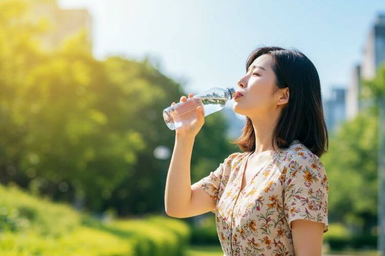 야외 활동시 충분한 수분을 섭취하는 모습