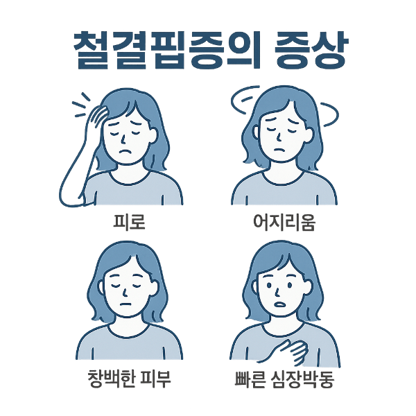 철분 부족 시 나타나는 주요 증상을 정리한 한국어 인포그래픽 이미지
