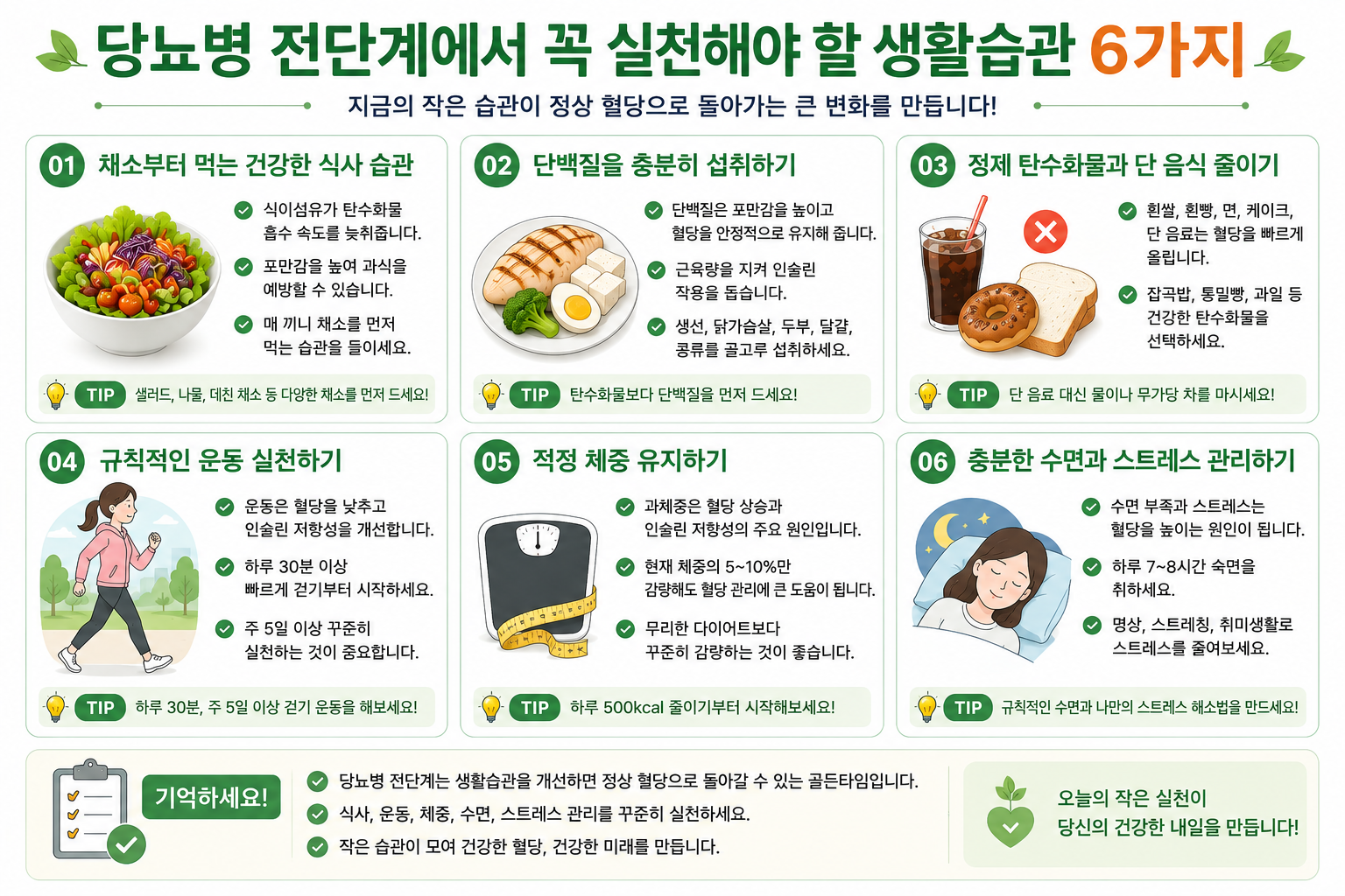 식사·활동·체중 등 당뇨병 예방 관리 요소를 정리한 그림