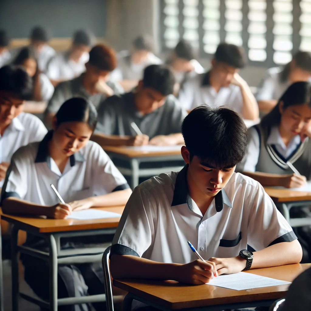교실에서 시험보는 학생들의 이미지