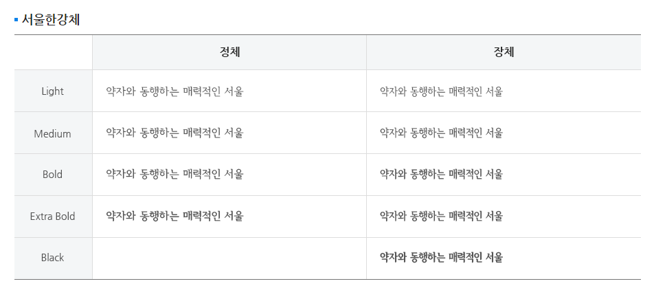 서울남산체, 서울한강체 특징