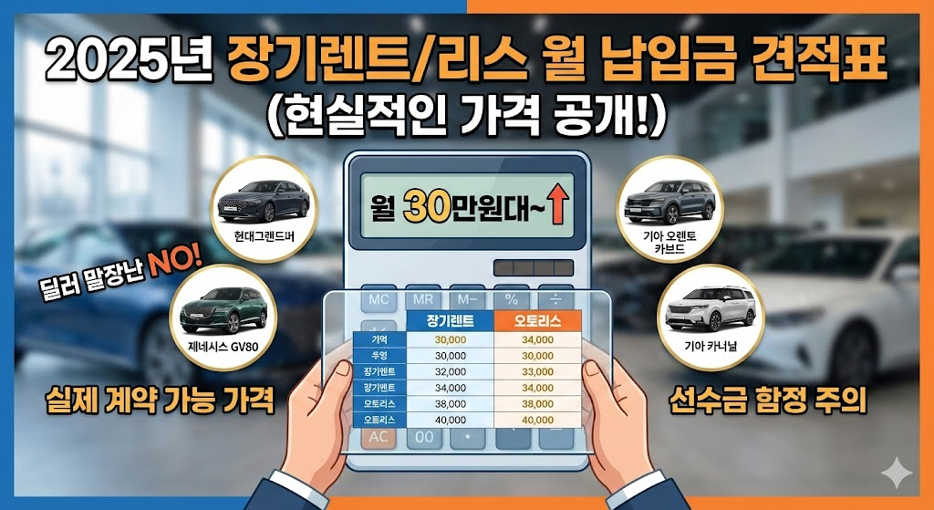 국산차 장기렌트/리스 월 납입금 가격표