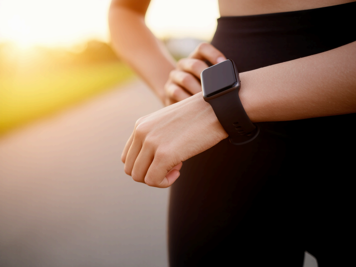 운동복을 입고 스마트워치를 착용한 손목 이미지