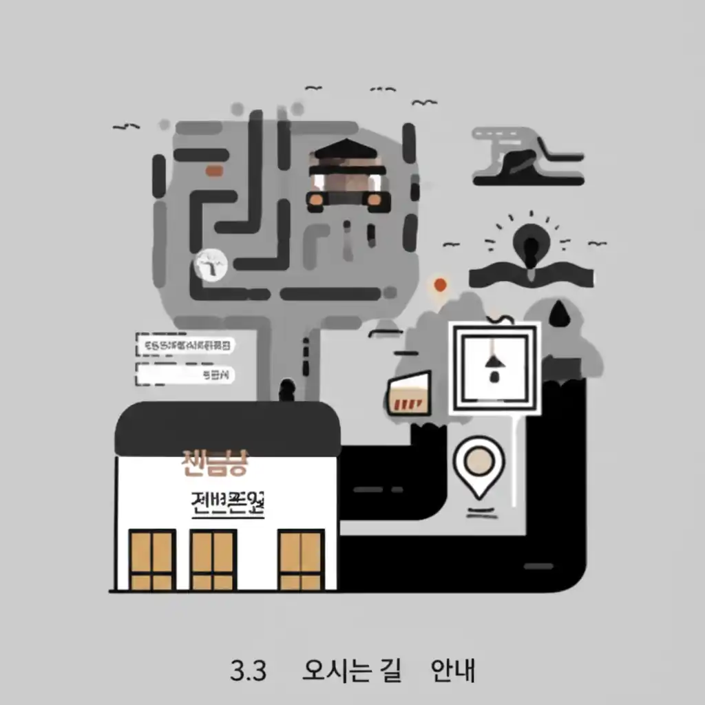 전남인재평생교육진흥원의 3.3 오시는 길 안내, 건물 위치를 보여주는 지도 이미지.