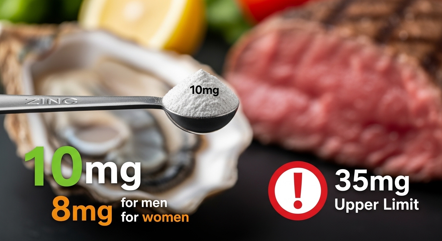 성인 하루 아연 권장량 (남자 10mg, 여자 8mg)과 35mg 상한선의 중요성