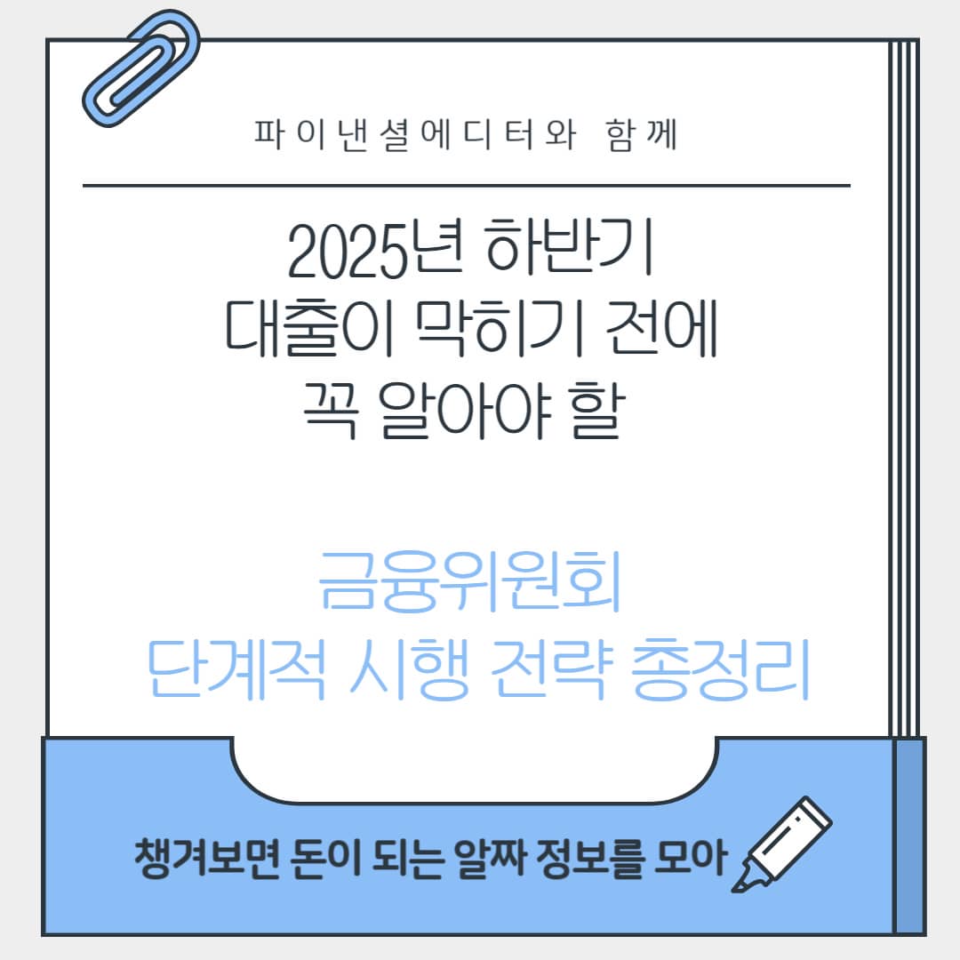 2025년 하반기 대출이 막히기 전에 꼭 알아야 할 금융위원회 단계적 시행 전략 총정리