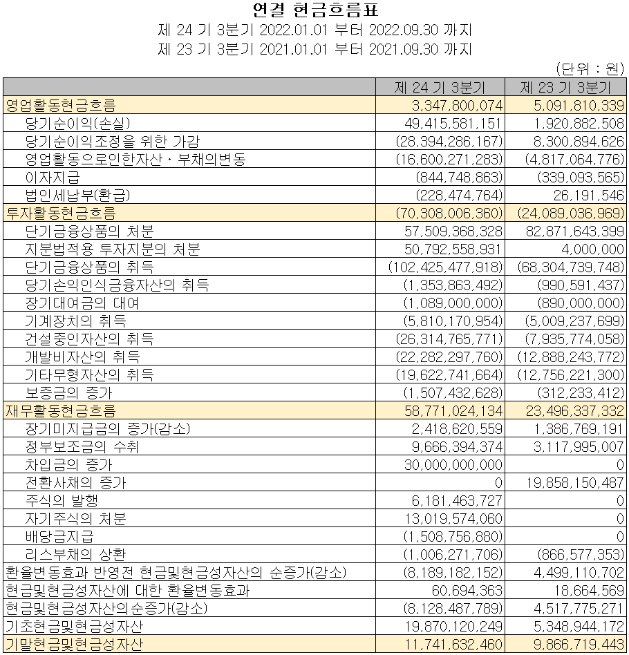 텔레칩스 - 현금흐름표