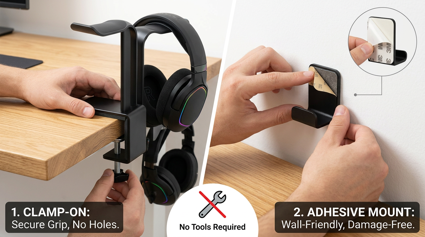 헤드셋 거치대 무타공 설치 방법