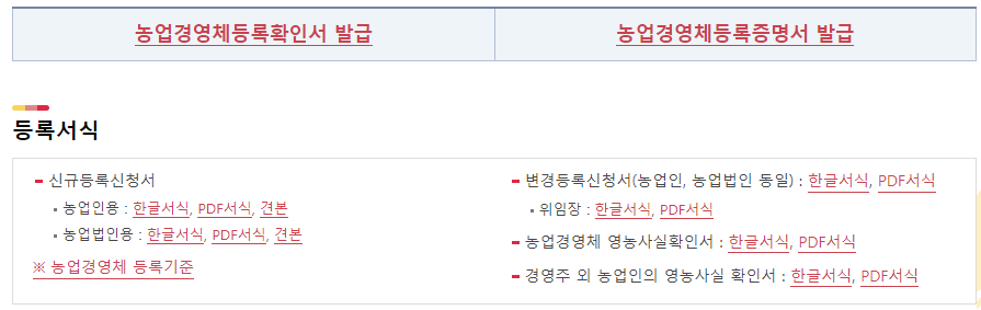 농업경영체 등록 조건