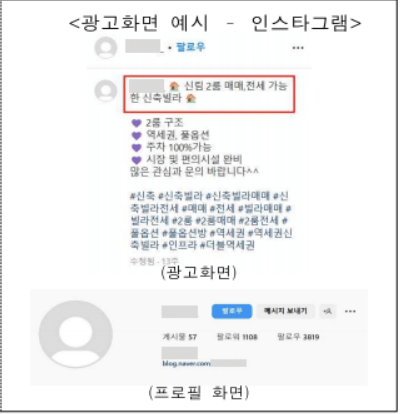 광고 상 확인 가능한 중개사무소 정보가 없는 신원미상이 임대차 중개대상물 광고를 하는 경우-예시