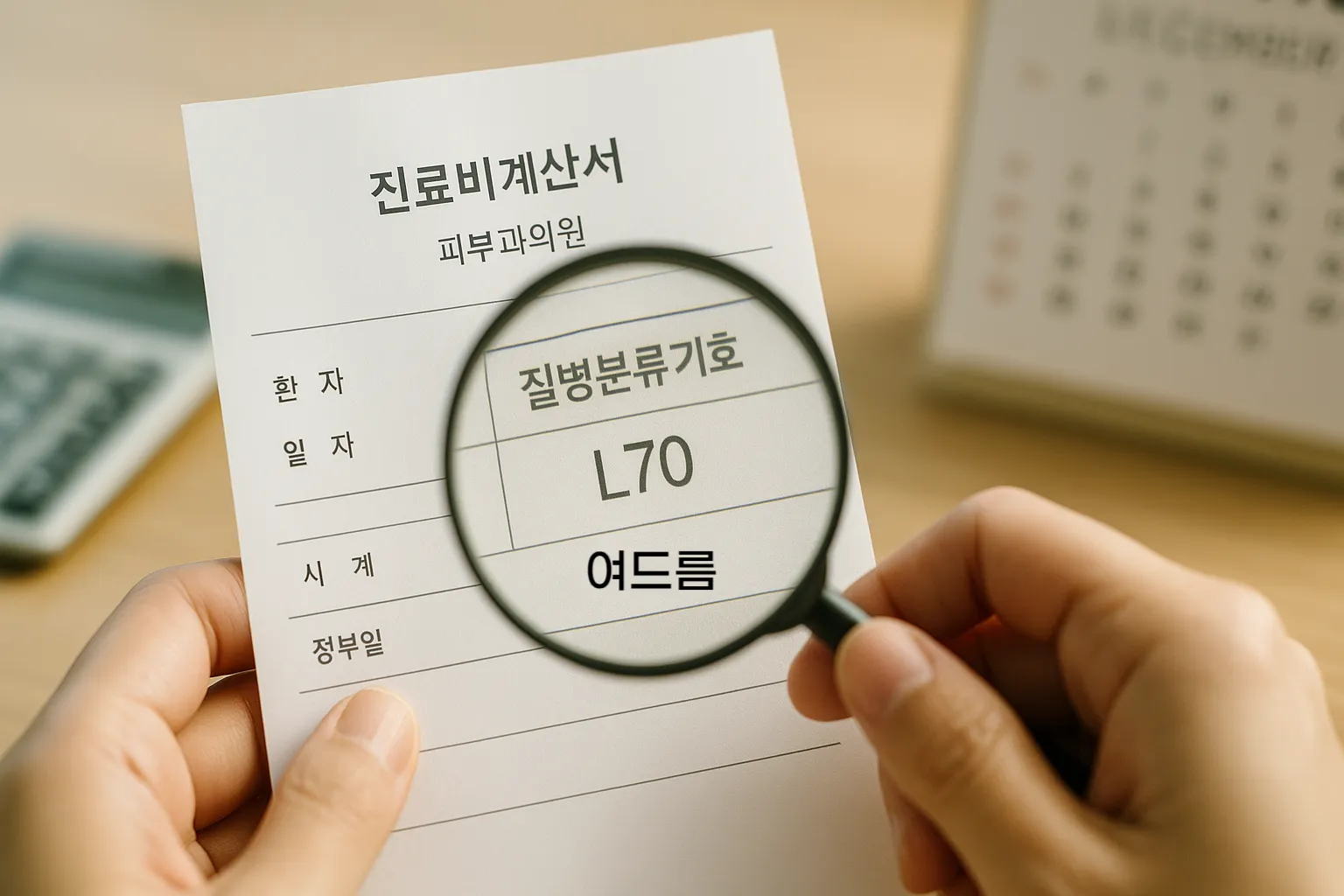 연말정산 의료비 세액공제 증빙에 필요한 '질병분류기호'가 적힌 피부과 영수증