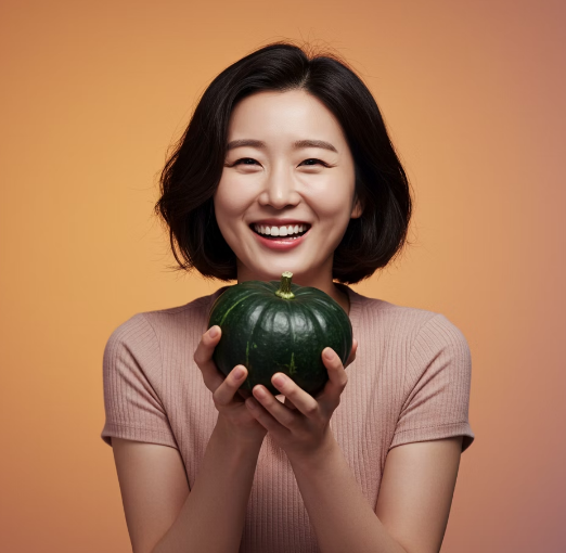 단호박을 들고 웃고 있는 여성 3
