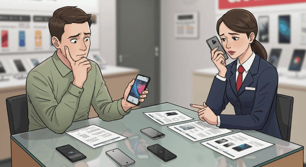 휴대폰 상담원과 상담 중인 고객