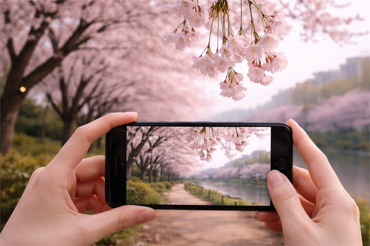 사진 촬영 직전의 벚꽃 분위기를 담은 장면 