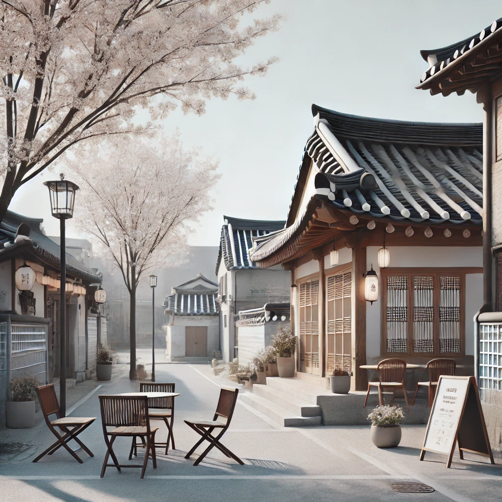 MZ세대가 많이 찾는 한국의 트렌디한 명소를 그린 이미지