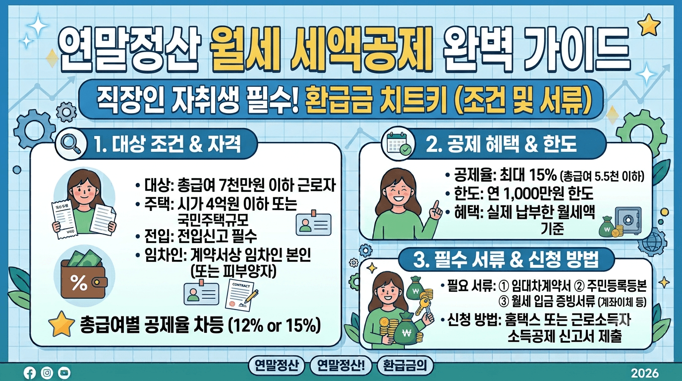 연말정산 월세 세액공제 조건 서류|자취생 직장인 환급금 치트키