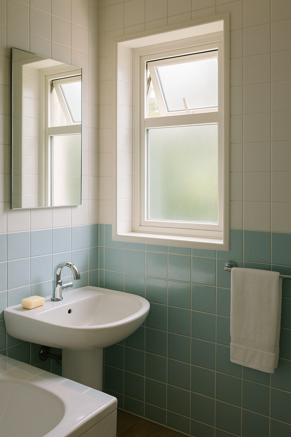 창문을 통해 자연광이 들어오는 환기 잘 된 욕실