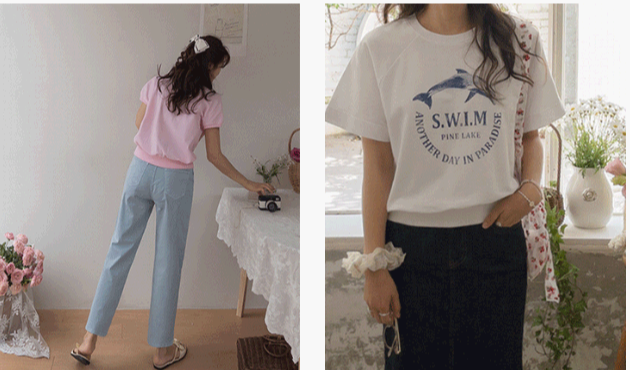 리린 탄력 있는 면 소재 티셔츠들