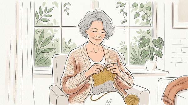 뜨개질하는 50대 여성