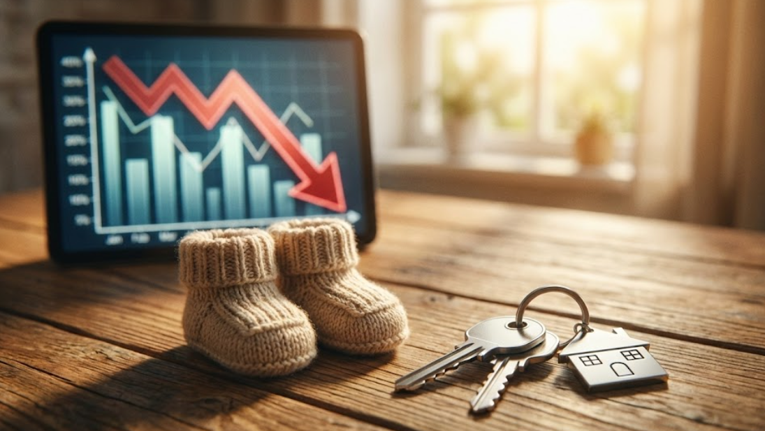 신생아 특례대출로 내 집 마련을 꿈꾸는 가정을 위한 아기 신발과 집 열쇠 이미지