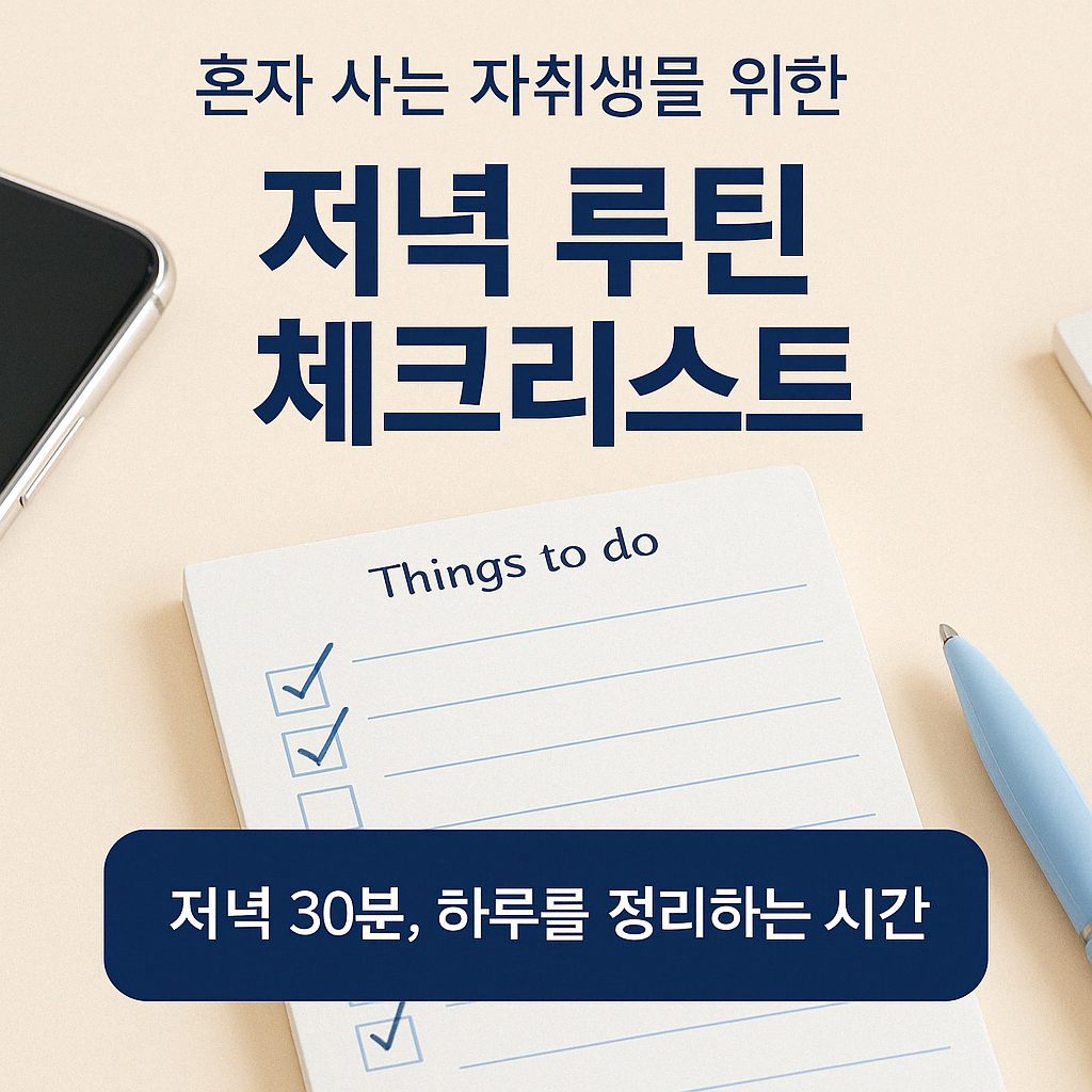 1인 가구 혼밥 저녁 루틴 체크리스트 사진