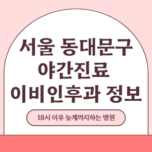 서울 동대문구 야간진료 이비인후과 병원 (18시 이후 늦게까지하는 병원)