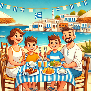 그리스에서 가족끼리 식사하는 모습