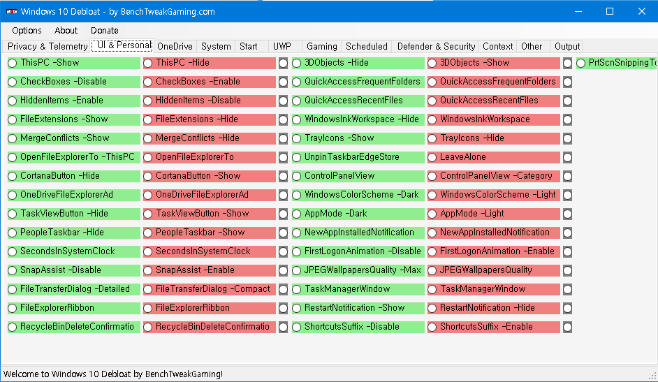 Windows10 Deloat 실행 모습