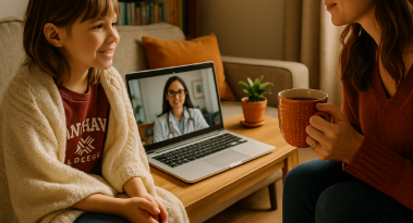 온라인 진료 받는 아이와 엄마