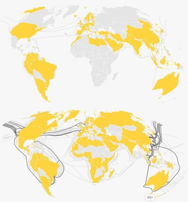 20년간 설치된 케이블 중 4대 빅테크가 투자-텔레지오그래피 출저
