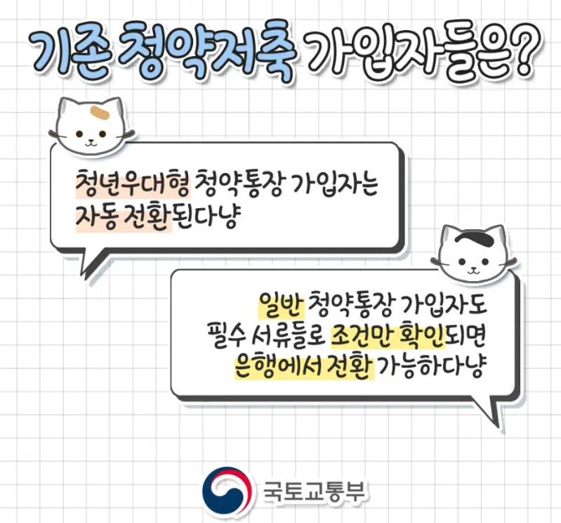 기존 청약저축 가입자들 전환되는 문구