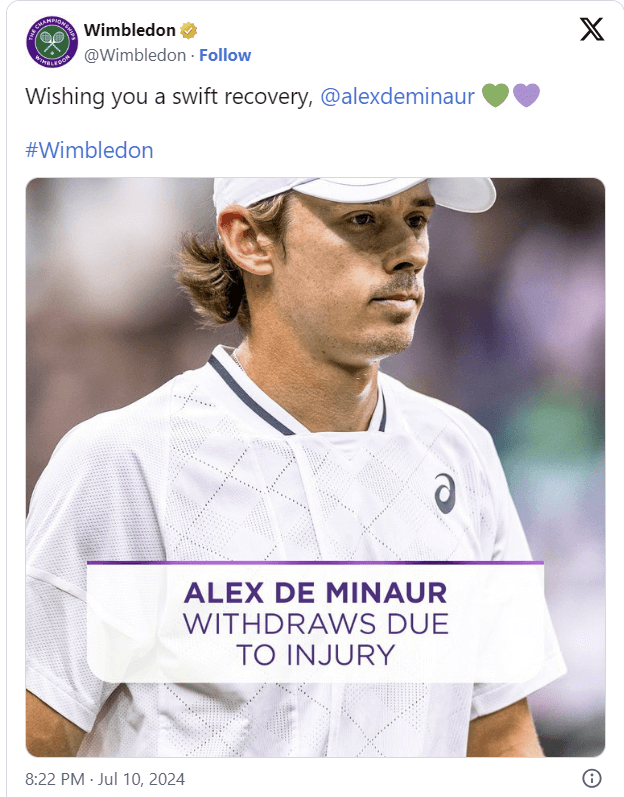 2024 윔블던 테니스대회 8강 결과 4강 대진표