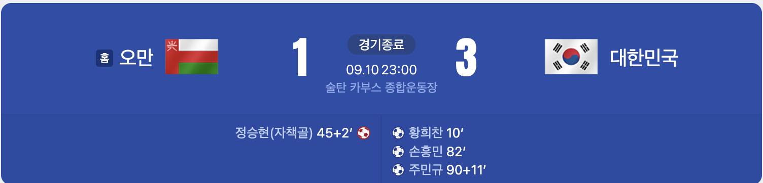 한국 오만전 승리 스코어 이미지