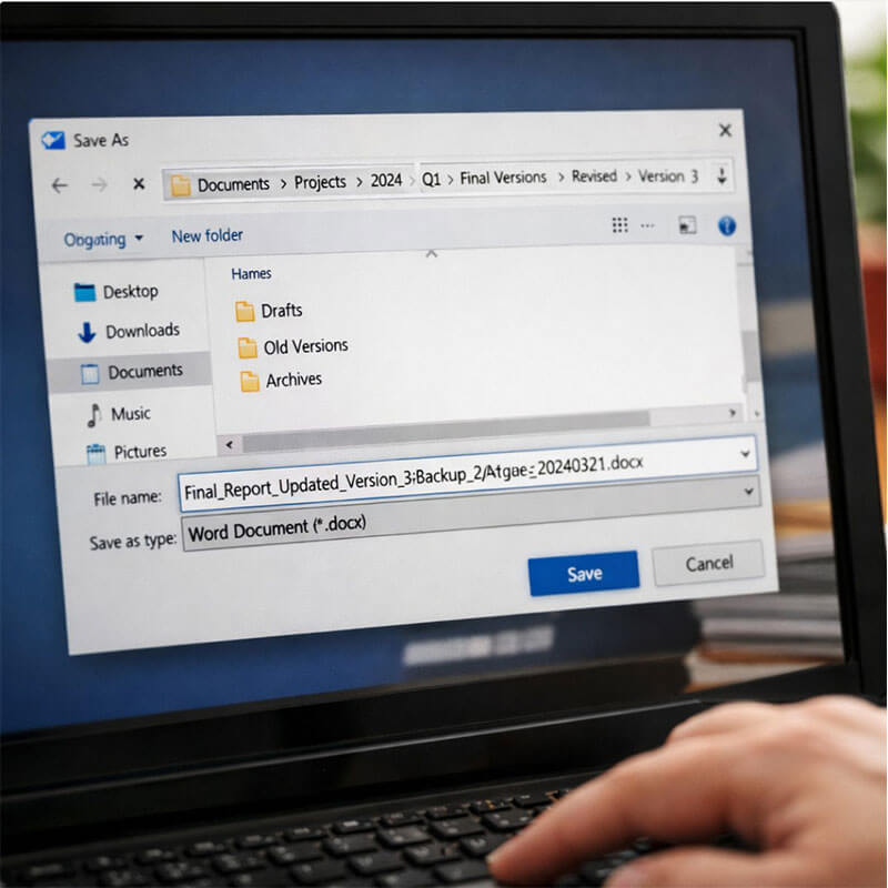 긴 파일 경로와 파일 이름으로 저장 문제를 겪는 상황