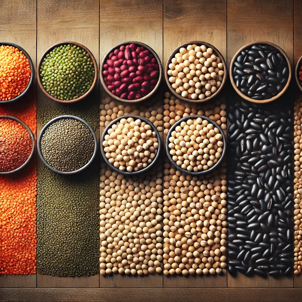 대두, 병아리콩, 검정콩, 강낭콩 등과 렌틸콩 비교