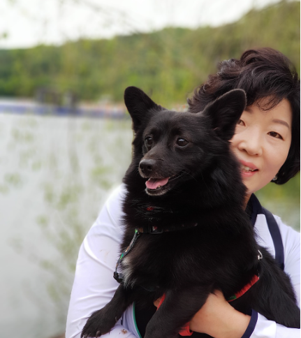 주인에게 안겨있는 반려견