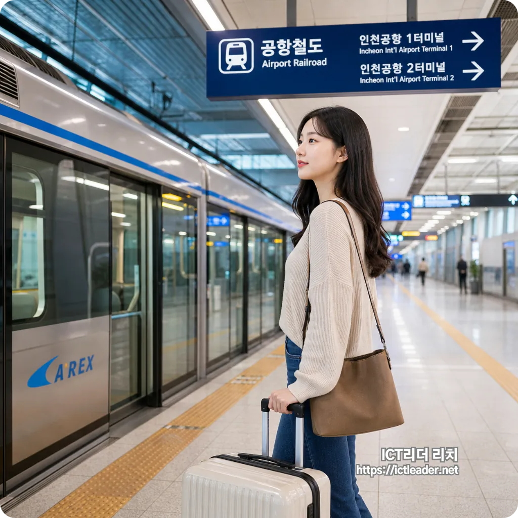 공항철도 플랫폼에서 출국 이동을 준비하는 여행객의 실사형 대표 썸네일