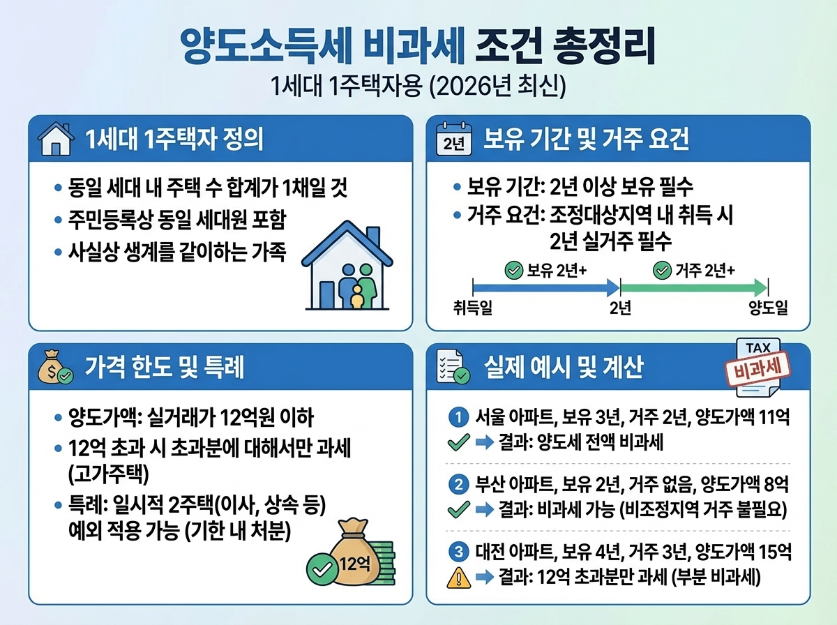 양도소득세 비과세 조건 총정리 - 1세태1주택자용(2026년 최신)