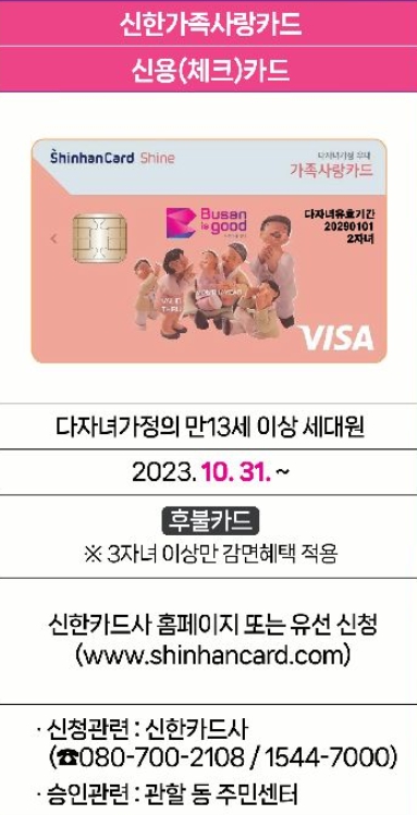 부산 다자녀 두자녀 지원확대 교육포인트 30만원 가족사랑카드발급