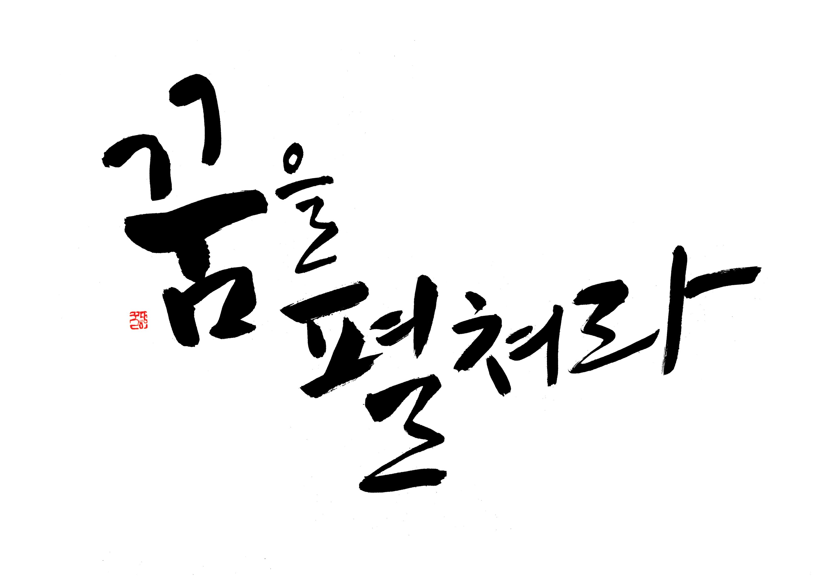 꿈을 펼쳐라 라는 문구가 적힌 켈리그래피 입니다.