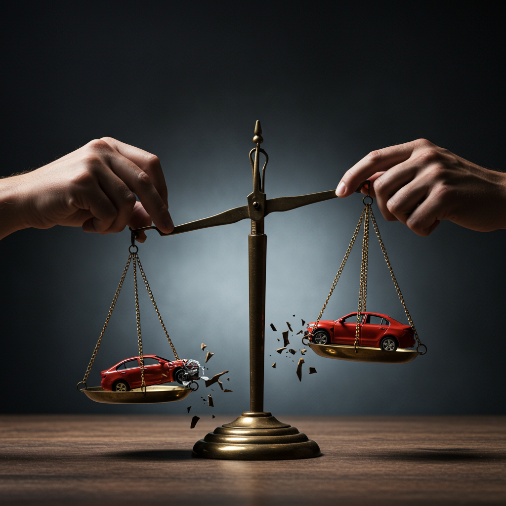 사고로 인해 균형이 깨지거나 비용이 증가하는 모습 상징