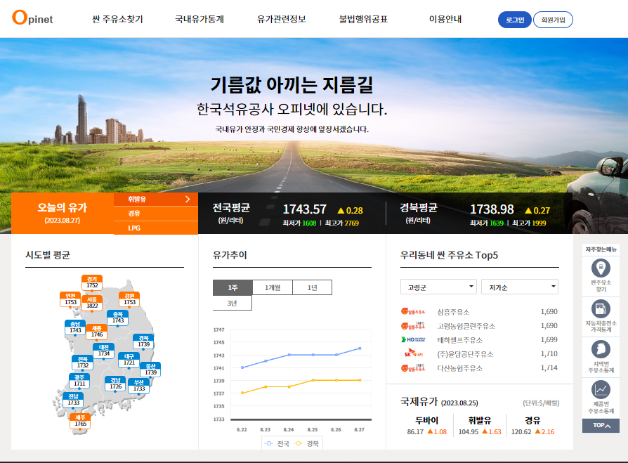 휘발유 경유 최저가 주유소, 가격 비교 사이트
