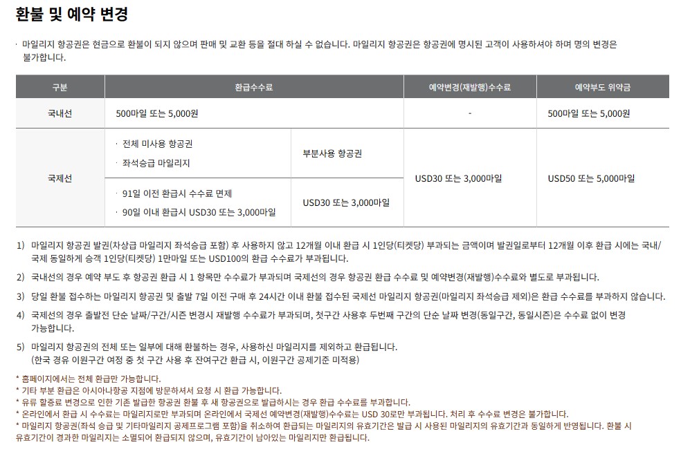 아시아나항공 마일리지